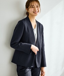 ROPE PICNIC ノーカラーセットアップ ネイビー 38/36 ストレッチ ROPE' PICNIC（ロペ ピクニック） ジャケット ノーカラージャケット