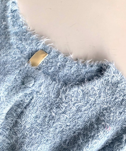 「Q」 ニットカーディガン MEDIUM ライトブルー レディース_画像5