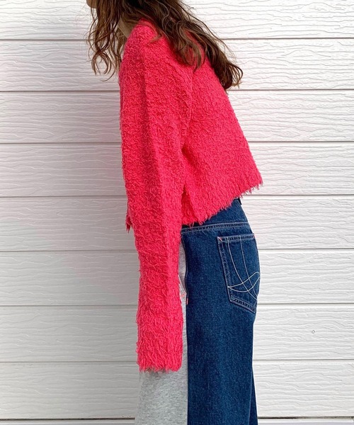 「Q」 ニットカーディガン MEDIUM ライトブルー レディース_画像9