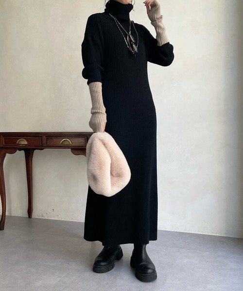 「DouDou」 ニットワンピース FREE ベージュ レディース_画像4