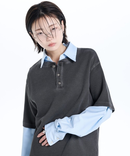 ADRER（アドラー） ヘンリーネック tシャツ Waffle Heavy Henley Neck