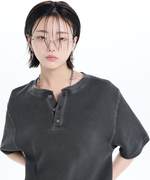 ADRER（アドラー） ヘンリーネック tシャツ Waffle Heavy Henley Neck