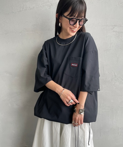 uvカット tシャツ 「Marmot/マーモット」 別注 ドローコード付き ワッペンロゴ ポケットTシャツ「追加」 レディース メンズの画像