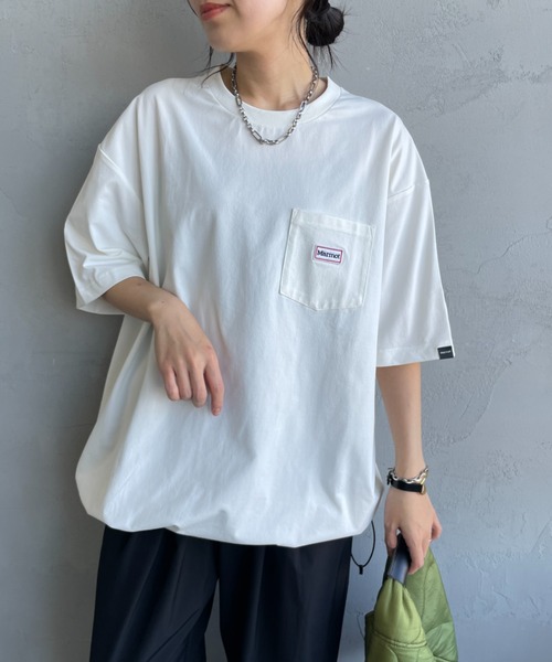 uvカット tシャツ 「Marmot/マーモット」 別注 ドローコード付き ワッペンロゴ ポケットTシャツ「追加」 レディース メンズの画像