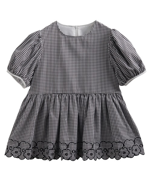 fitmore オーガンジーフラワートップス Fit more（フィットモア） フラワー刺しゅう裾スカラップトップス