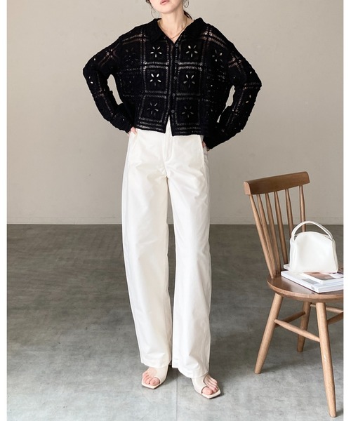 She's Closet カーディガン 長袖 ショート丈 かぎ針編み クロシェ