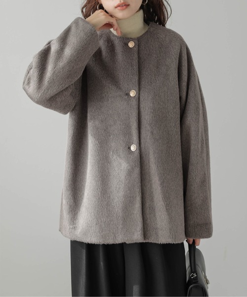 Lajour ノーカラージャケット フリー チャコール レディース