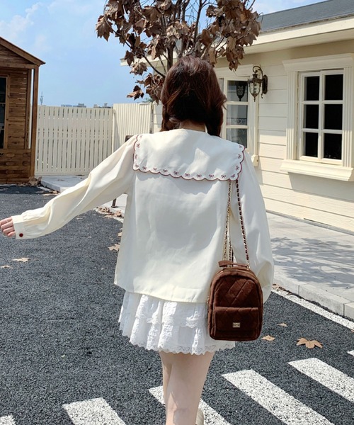 2ly2 ブラウス シャツ リボン刺繍 セーラーカラーブラウス レディース