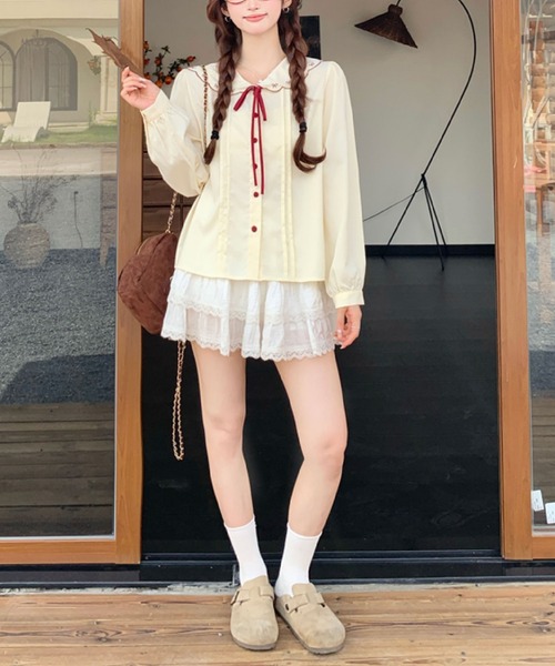 2ly2 ブラウス シャツ リボン刺繍 セーラーカラーブラウス レディース