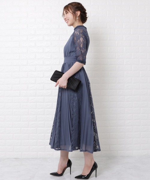 「Lace Ladies」 半袖ワンピース S ブルーグレー レディース_画像2