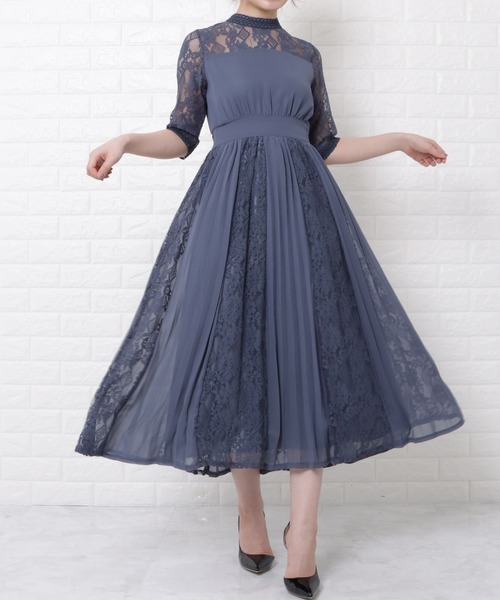 「Lace Ladies」 半袖ワンピース S ブルーグレー レディース_画像6