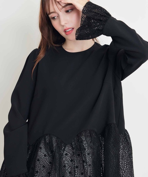 PICCIN PERLA ブラウス シャツ レースペプラムブラウス レディース 