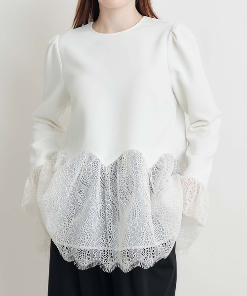 PICCIN PERLA ブラウス シャツ レースペプラムブラウス レディース 