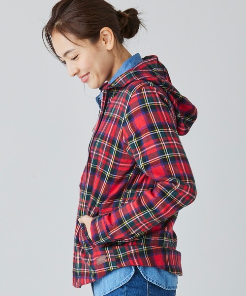エルエルビーン フルジップ フランネル シャツ パーカー レディース L / 古着 ブロック チェック ジャケット 長袖シャツ ネルシャツ 赤 黒 エルエルビーン フルジップ フランネル シャツ パーカー レディース L