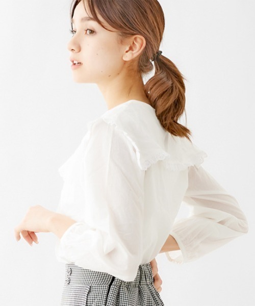 flower シャツ ブラウス レディース フリルカラーブラウス : ZOZOTOWN