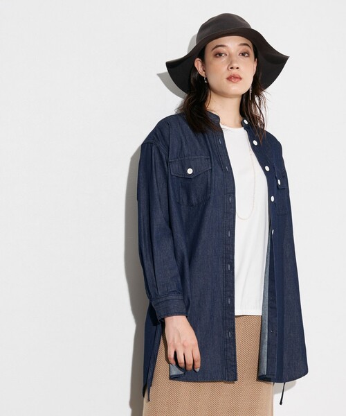 シャツ ブラウス 「WOMEN」ダンガリーバンドカラーシャツ レディース