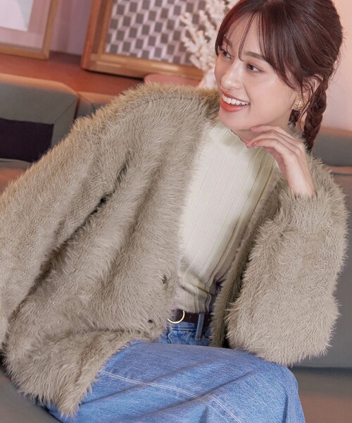 Tiaclasse カーディガン 「洗える」シャギーニットカーディガン