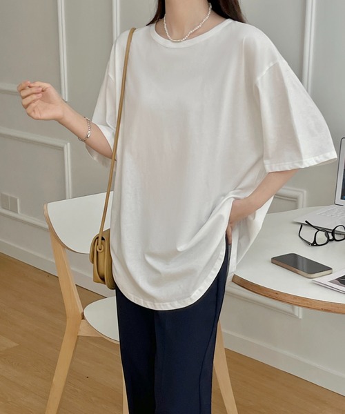 【23区Lサイズ】涼しくてスッキリ♪Iラインが作れる半袖Tシャツ　かのこ COO+i tシャツ 半袖サイドスリットカットソー レディース