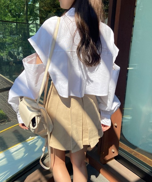 RiLi ブラウス シャツ クロップド丈袖たぽシャツ「RL