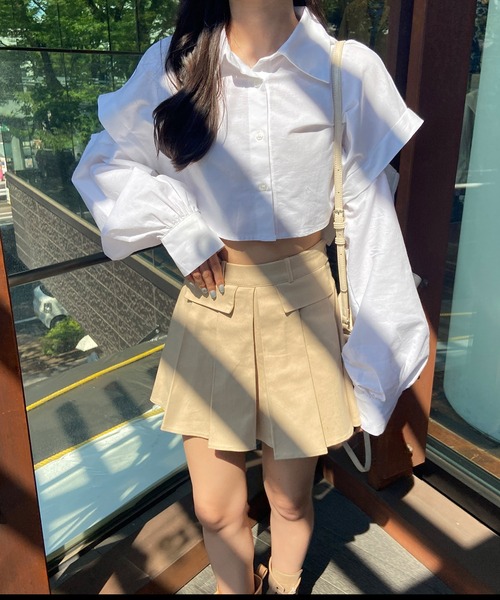 RiLi ブラウス シャツ クロップド丈袖たぽシャツ「RL