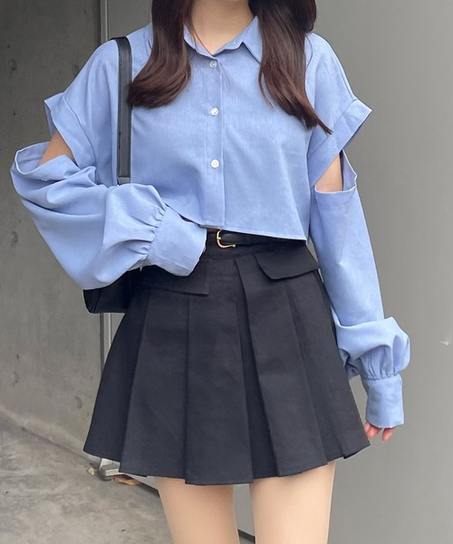 ブラウス シャツ クロップド丈袖たぽシャツ「RL」 レディース RiLi ブラウス シャツ クロップド丈袖たぽシャツ「RL