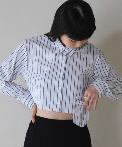Uenui ブラウス シャツ 夏 「ZOZO限定」クロップド ストライプ シャツ
