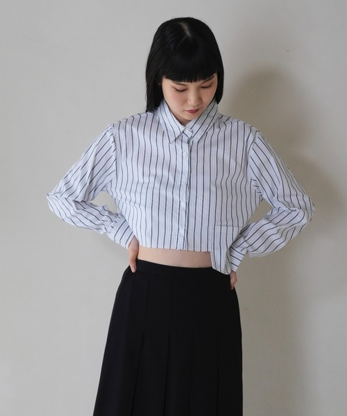 Uenui ブラウス シャツ 夏 「ZOZO限定」クロップド ストライプ シャツ