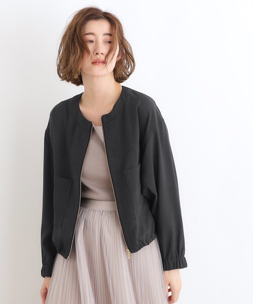 grove ブルゾン アウター 「追加」麻調ノーカラーシアーブルゾン