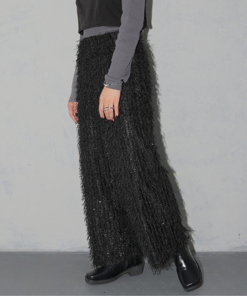 cheriella スラックス パンツ 「cheriella」ラメフリンジワイドパンツ