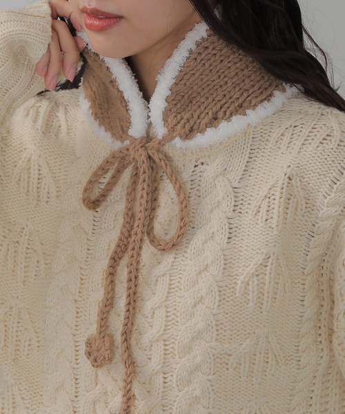 耳当て イヤーマフ フラワーモチーフ付き ニットイヤーマフラー