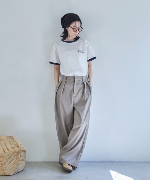 tシャツ エンブロイダリーリンガーTシャツ レディース feepur tシャツ エンブロイダリー配色リンガーTee レディース