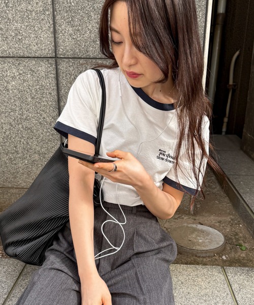 tシャツ エンブロイダリーリンガーTシャツ レディース feepur tシャツ エンブロイダリー配色リンガーTee レディース