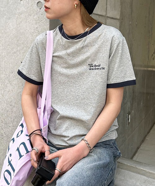 feepur tシャツ エンブロイダリー配色リンガーTee レディース