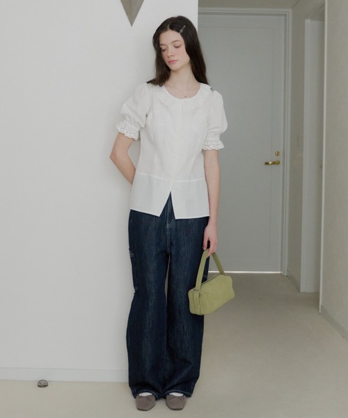 GIUNON ブラウス シャツ embroidery frill puff blouse / エンブロイ