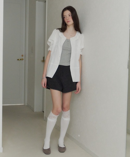 GIUNON ブラウス シャツ embroidery frill puff blouse / エンブロイ