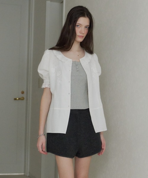GIUNON ブラウス シャツ embroidery frill puff blouse / エンブロイ