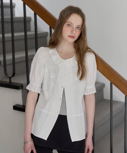 GIUNON ブラウス シャツ embroidery frill puff blouse / エンブロイ