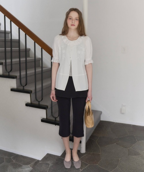 GIUNON ブラウス シャツ embroidery frill puff blouse / エンブロイ