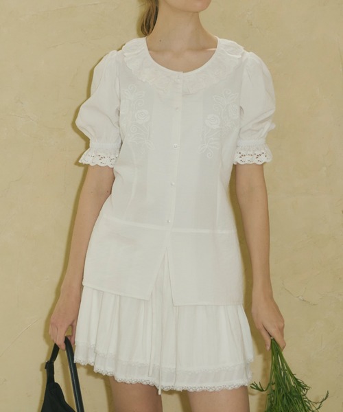 GIUNON ブラウス シャツ embroidery frill puff blouse / エン