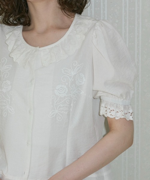 GIUNON ブラウス シャツ embroidery frill puff blouse / エン