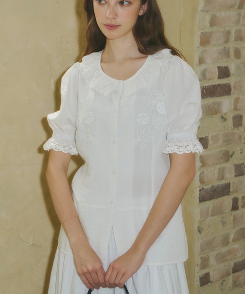 GIUNON ブラウス シャツ embroidery frill puff blouse / エンブロイ