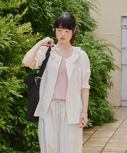 GIUNON ブラウス シャツ embroidery frill puff blouse / エン