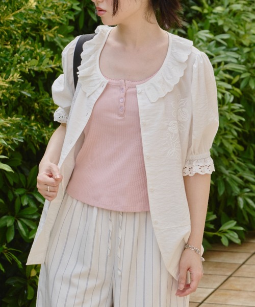 GIUNON ブラウス シャツ embroidery frill puff blouse / エン