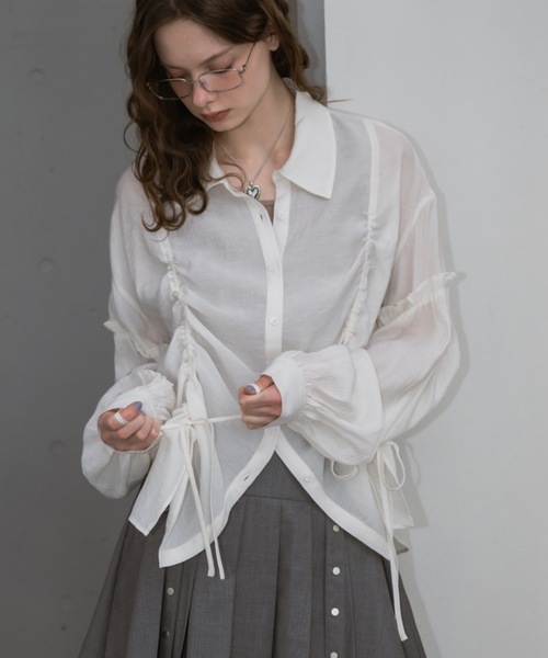 ブラウス シャツ drawstring over shirt／ドロストデザイン