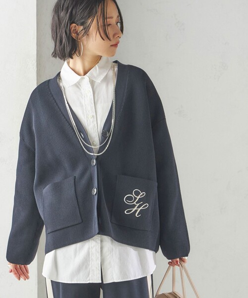 カーディガン 「手洗い可能」ワンポイント 刺繍 Vネック カーディガン レディース