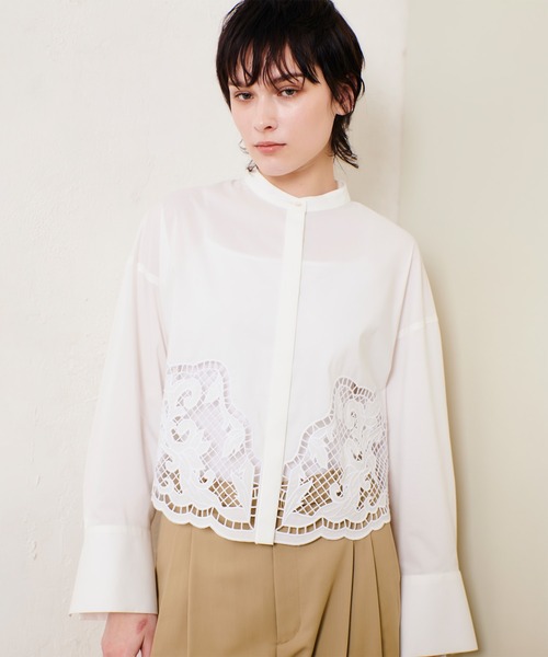 allureville ブラウス シャツ エンブロイダリーポイントシャツ