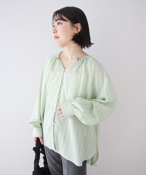 Green Parks チュニック ドロストネックシアーストライプ
