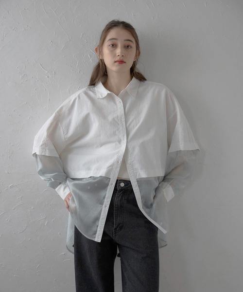 MINERTE ブラウス シャツ 「MINERTE」sheer shiny hem shirt / シアー