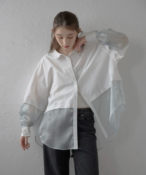 MINERTE ブラウス シャツ 「MINERTE」sheer shiny hem shirt / シアー