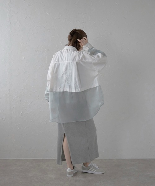 MINERTE ブラウス シャツ 「MINERTE」sheer shiny hem shirt / シアー